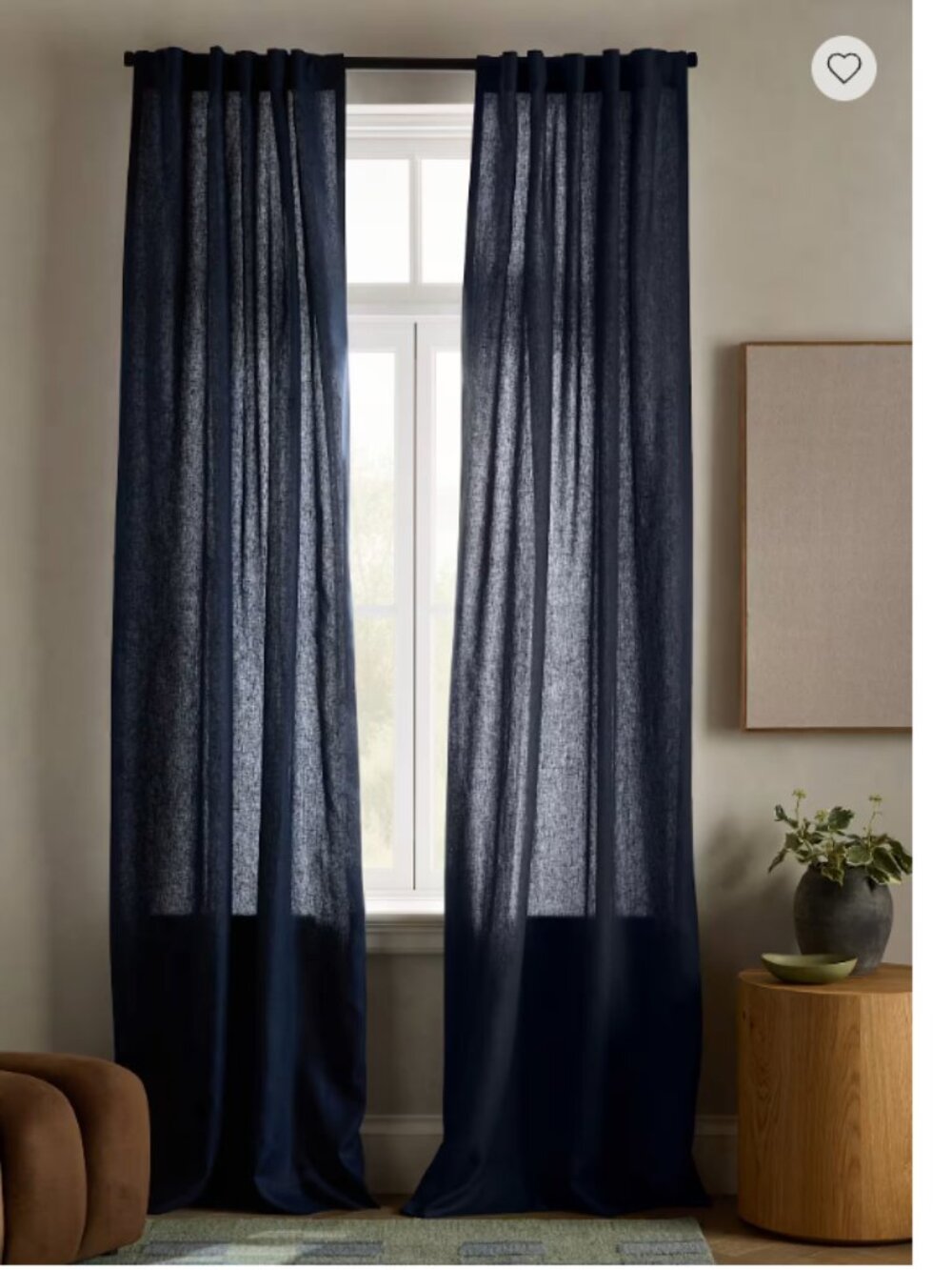 NWOT Quince European Linen Curtain Panel 96x84 Navy Light Filtering (22)